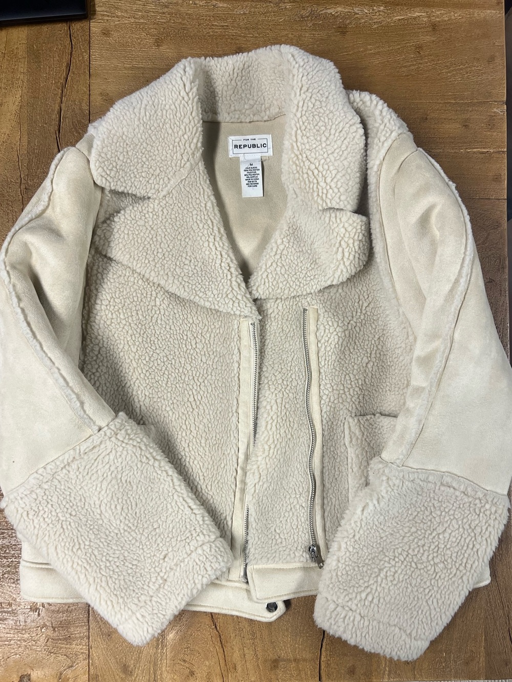 For The Republic Cream Sherpa Zip Jacket